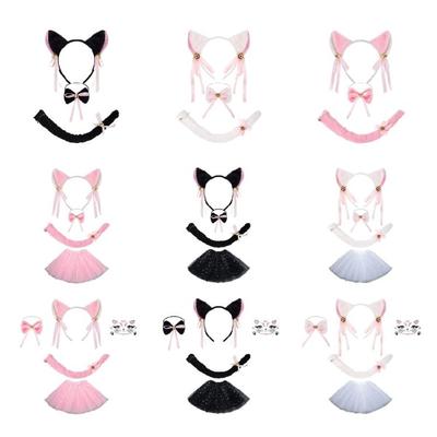 Costume Animale per Bambini Set Orecchie da Gatto Fascia con Fiocco Gonna Tutù Coda Costumi da Gatto Accessori per Decorazioni Festa di Halloween