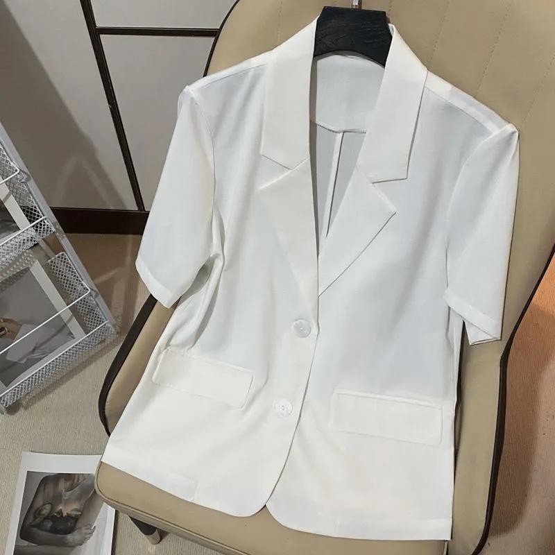 Blazer de Negocios Ligero de Verano para Mujer con Mangas Cortas: Blazer de Color Sólido, Corte Holgado con Cuello Alto