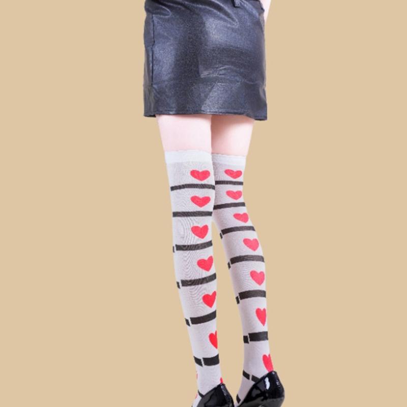 Women's Elastic Heart Pattern Hosiery Soft Halloween Party Soft Thigh High Socks Over the Knee Comfortable Wear
