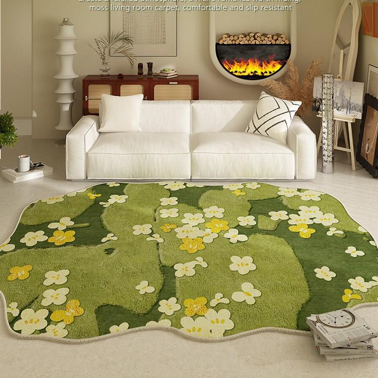 Retro Green Non-slip Waterproof Floor Mat - Vintage Style, Washable, Ideal for Living Room, Bedroom, Sofa, or Under Coffee Table.