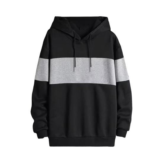 Men Fall Winter Hoodie Contrast Color Drawstring Long Sleeves Hooded Elastic Cuff And Hem Thin Daily Wear Casual Sport Top