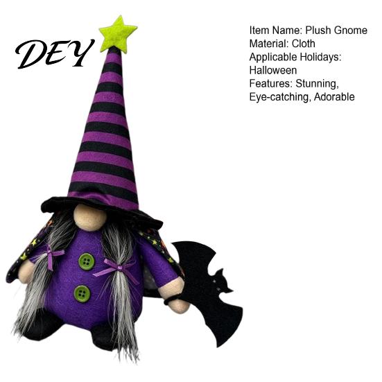 Purple Black Halloween Ornaments Gnome Decoration, Witch Swedish Tomte Ornament, Plush Atmosphere Enhancers Scandinavian Elf Dwarf for Party