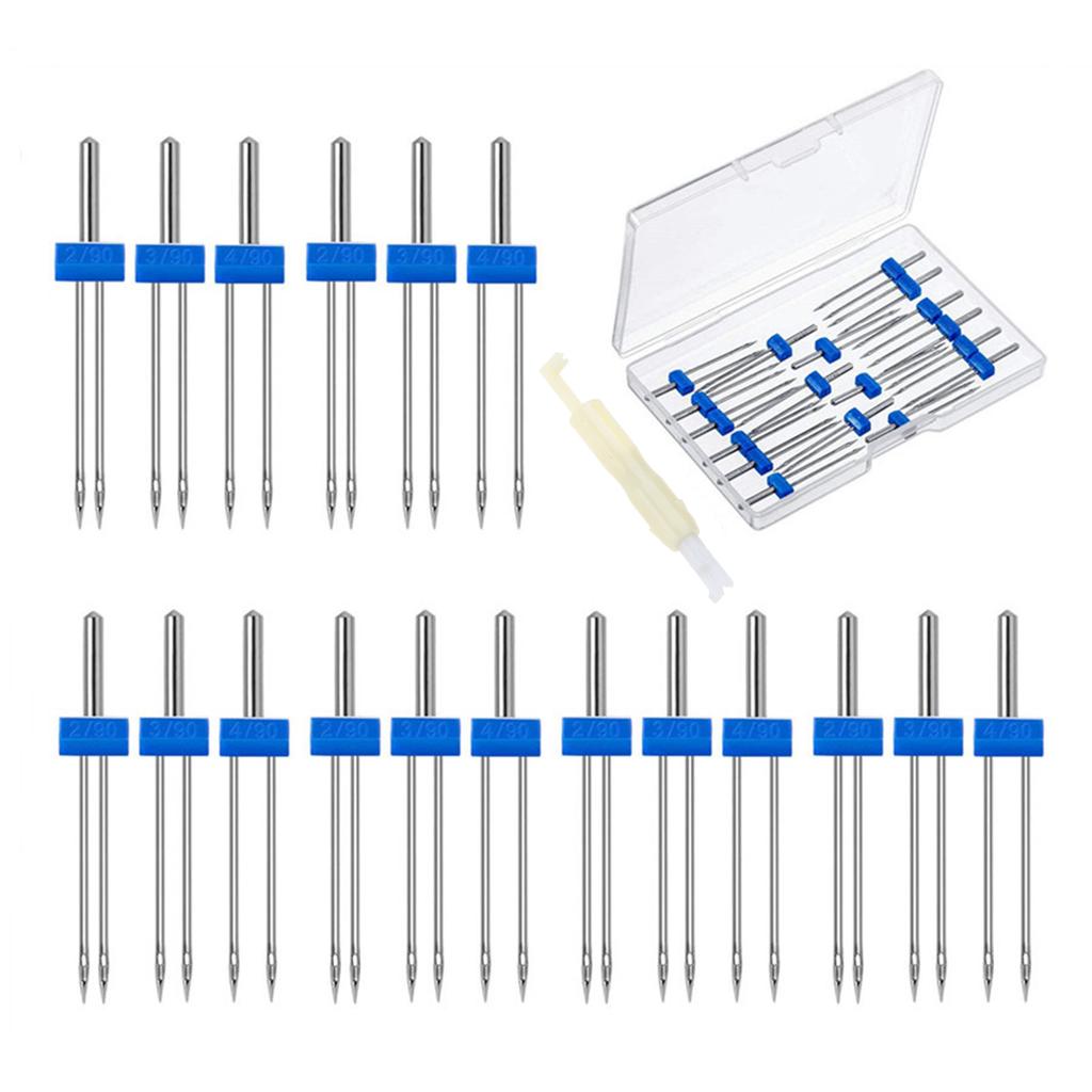 18pcs Sewing Machine Needle Double Twin Needle with Needle Threader Sewing Needle Perfect for Household Sewing Machine