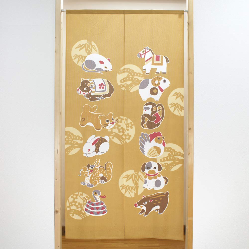 Noren Kobo Noren Chinese New Japanese 85cm Wide X 170cm Celebration 10617 Curtain, Zodiac, Year, Style, Long, Tapestry, Yellow,