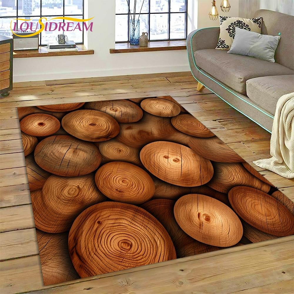 Color 3D Wood Grain Lines Rug Carpet for Living Room Bedroom Home Decor,Floor Mat Non-slip Decoration for Sofa Doormat Kid Gift