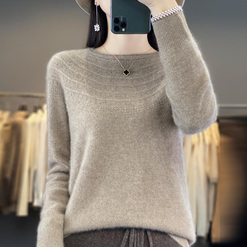 Μονόγραμμη Έτοιμη για Φόρεση Καρντιγκάν με Στρογγυλή Λαιμόκοψη για Γυναίκες Φθινόπωρο και Χειμώνα Νέο Πλεκτό Πουλόβερ με Κυλινδρικό Στρίφωμα και Διάτρητο Σχέδιο Ευέλικτο Μοντέρνο Βασικό Τοπ