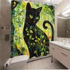 Artistic Black Cat Shower Curtain -Waterproof,Mildew-Resistant With Vibrant Green Swirls For A Unique And Stylish Bathroom Decor