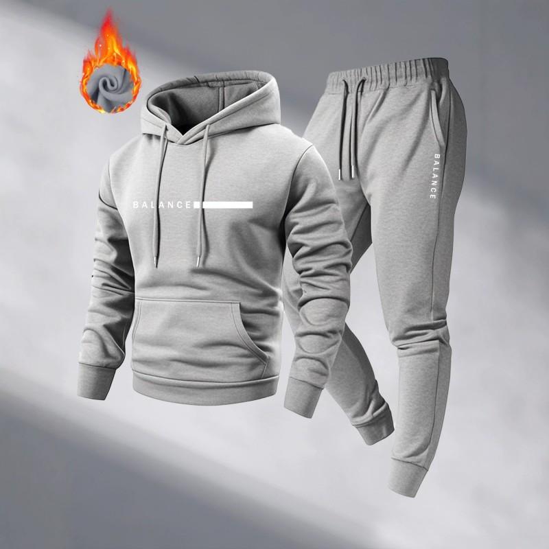 Mens Fleece Hoodie Tracksuit Set Warm Casual Sports Two Piece