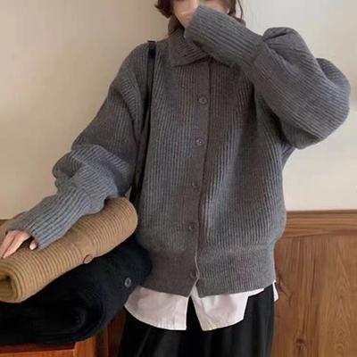 Sweater Autumn New Women's Coat Korean Edition Medium Short Loose Casual Lazy Style Outerwear Soft Sticky Solid Color Knitted Cardigan