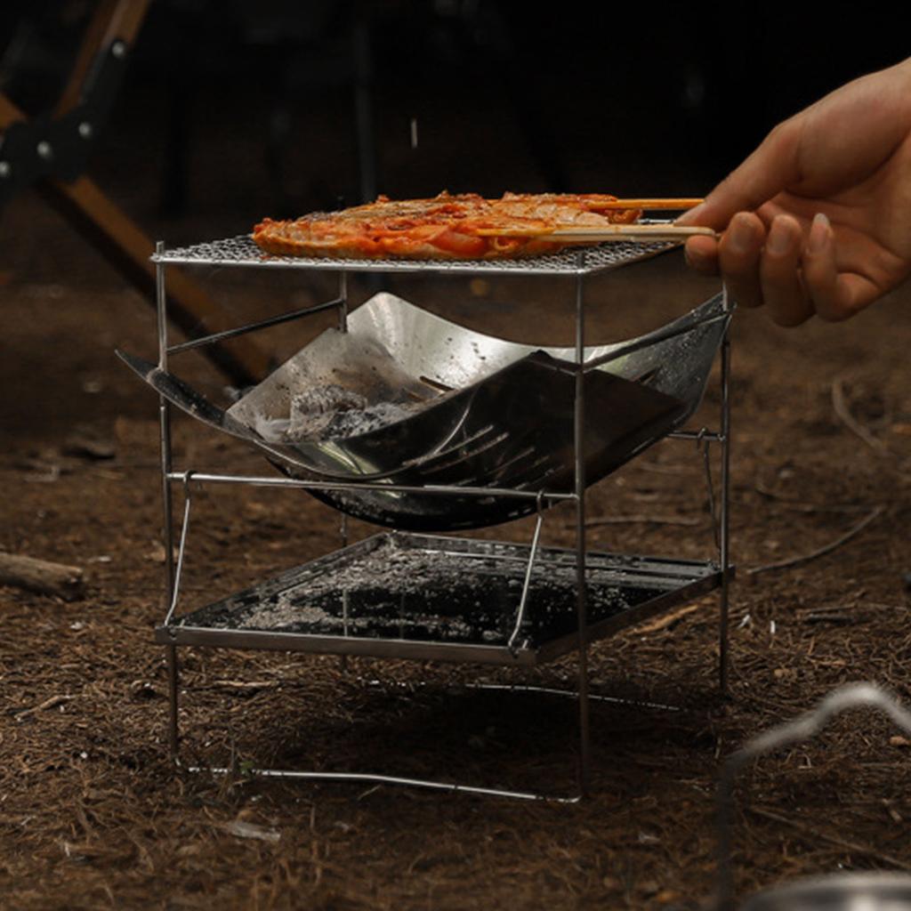Faltbarer Holzkohle-Grill Tragbarer Zusammenklappbarer Camping-Grill aus Edelstahl für Outdoor-Reisen, Urlaub, Park, Garten