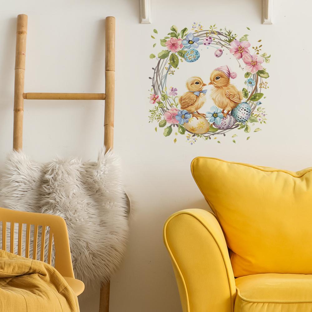 Cartoon Rustikale Hühner Blumenkorb Schlafzimmer Wohnzimmer Heimverschönerung Wandaufkleber
