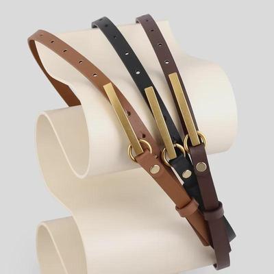 Damengürtel aus Rindsleder im Retro-Stil mit goldener Schnalle – modischer, langer, hochwertiger Taillengürtel.