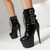 Fashion New Cross Strap Belt Buckle Gold Silver Mid-calf  Boots Autumn Winter Waterproof Platform Zipper Sexy Women Short Boots Size 47