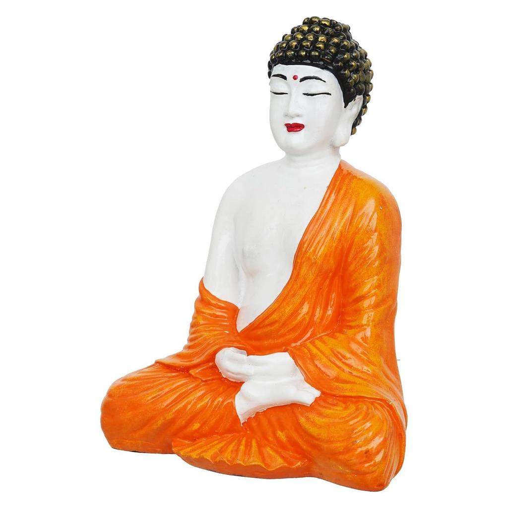 Orange White Resin Handcrafted Meditating Lord Buddha Statue for Living Room Home Decor Office |