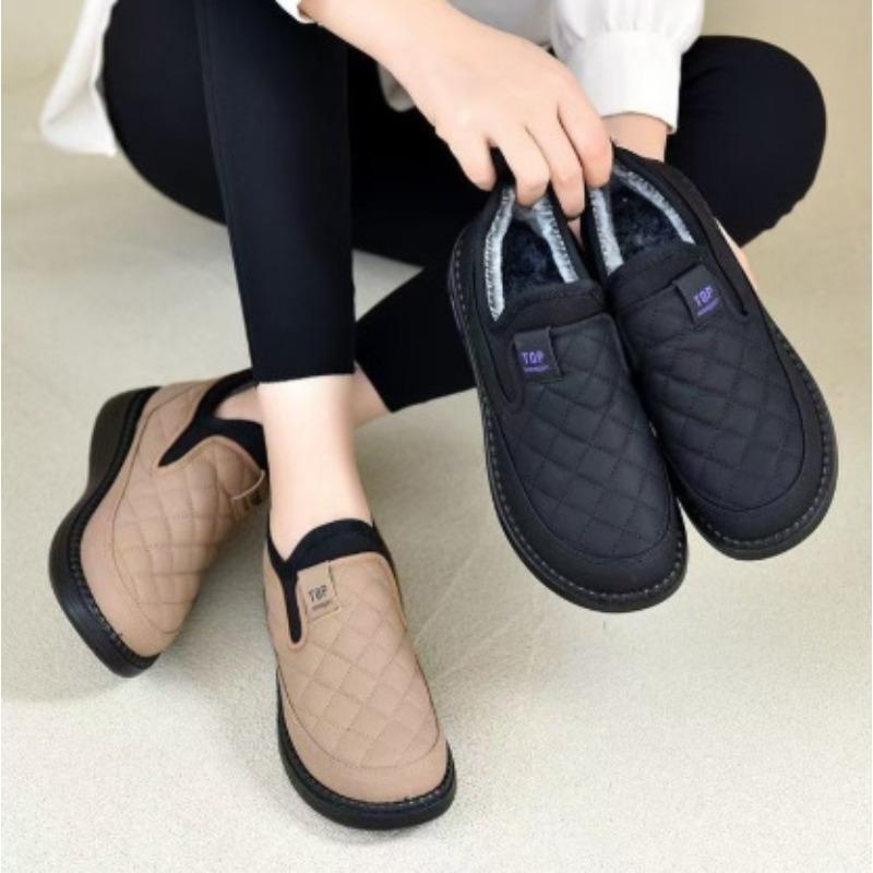 Fleece Warm Shoes, Waterproof Cotton Shoes with Leather Surface, New Casual Cotton Shoes for Women
