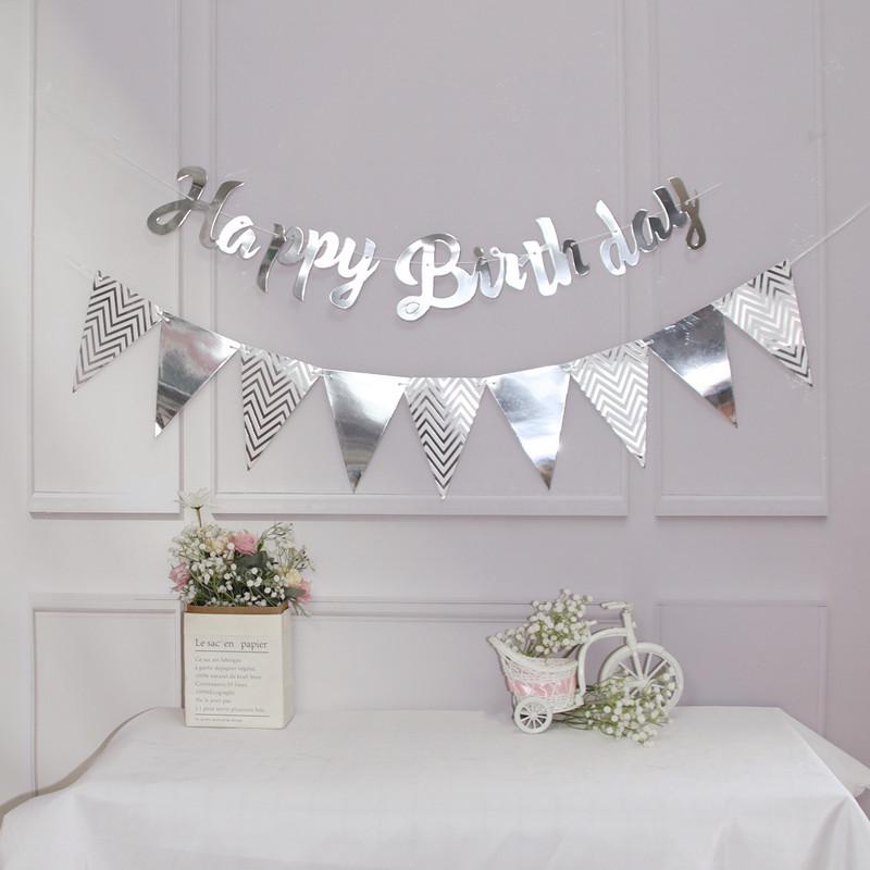 Forest Style Felt Triangle Party Flags In Brown, Blue, and Green