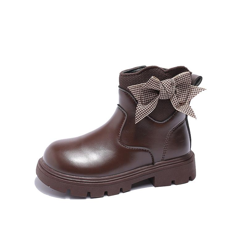 

Girls fleece-lined short boots, new autumn and winter children s Martin boots, stylish and versatile single boots for girls, suitable for older 26 коричневый