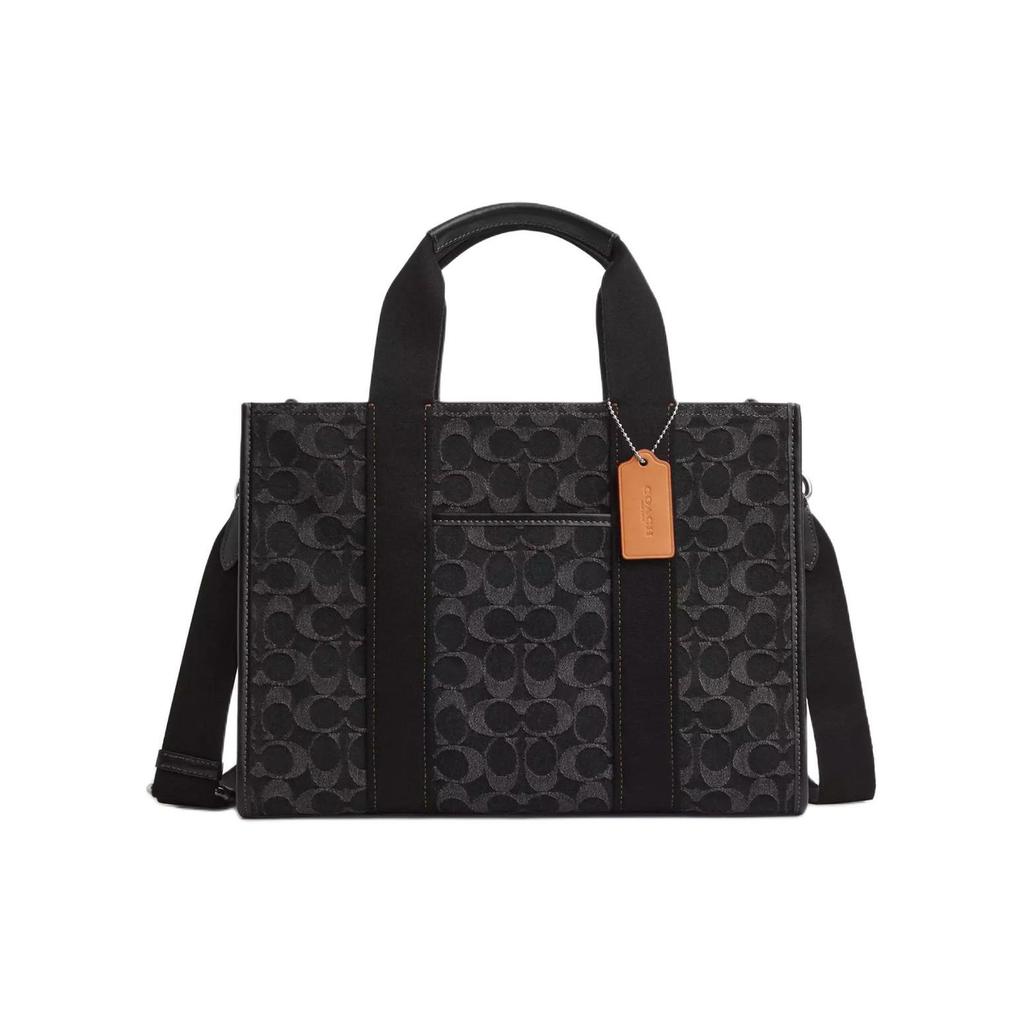 Coach Smith 34 Monogram Canvas And Smooth Leather Tote Bag Unisex Tote Bags Silver Black CP105-SVBK