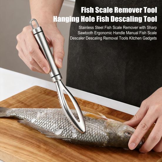 Stainless Steel Fish Scale Remover with Sharp Sawtooth Ergonomic Handle Manual Fish Scale Descaler Descaling Removal Tools Kitchen Gadgets