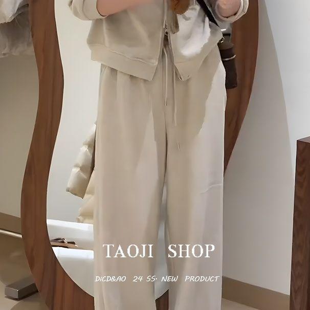 

2026 Korean Style Hooded Sweatshirt & Elastic Waist Wide-Leg Pants Set for Women - Spring/Autumn Collection S (Recommended for 80-100 lbs)