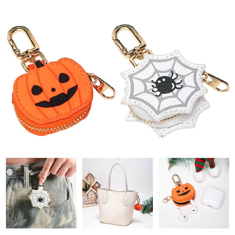 Small Coin Purse Keychain for Women Pumpkin Spiders Web Coin Pouch with Keychain Bag Charms Accessories Gift for Womens