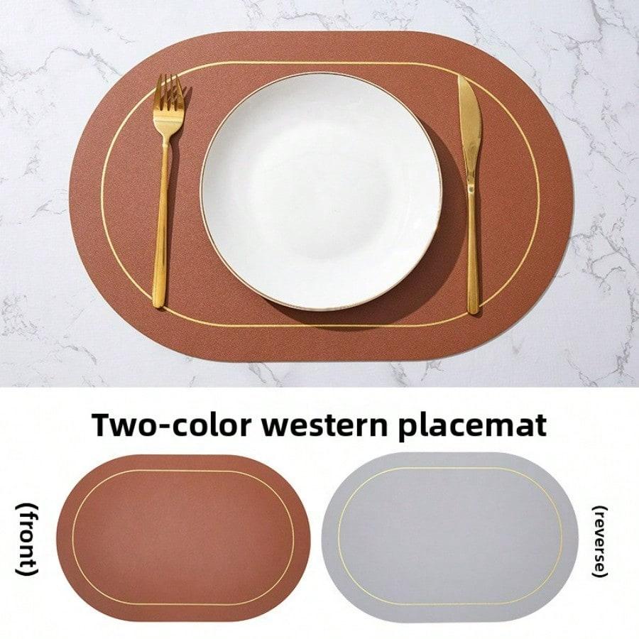 Leather placemat oval waterproof and oil-proof western table mat creative household thermal insulation mat