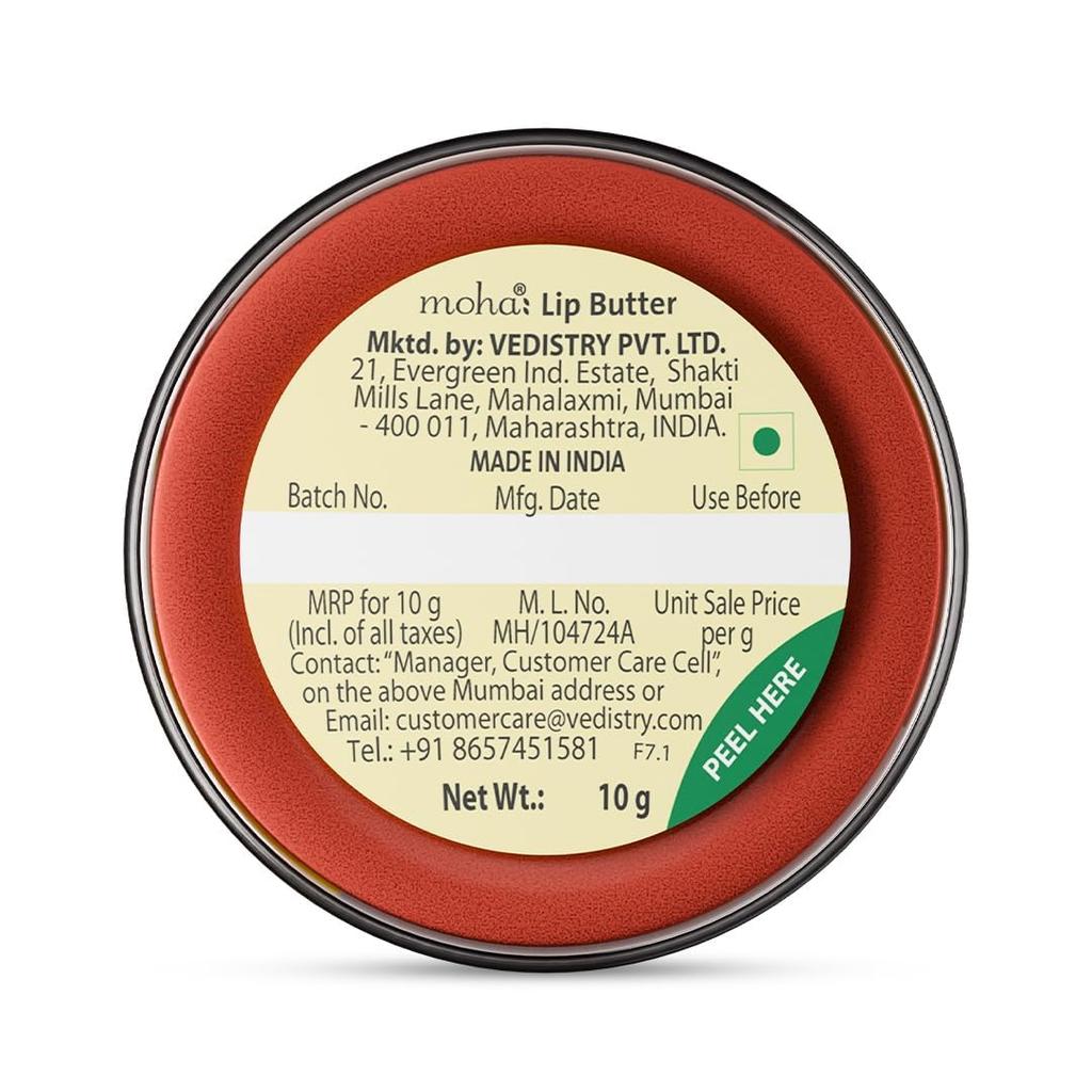 Moha Lip Butter 10g Pack of 1 | Lip Balm for Dry Pigmented Lips with Cocoa Shea Butter Pomegranate Vitamins C & E