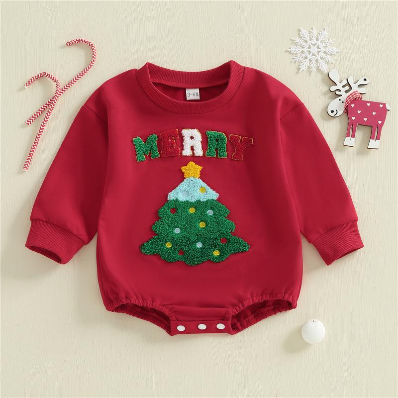 Infant & Toddler Christmas Tree Embroidered Long Sleeve Romper