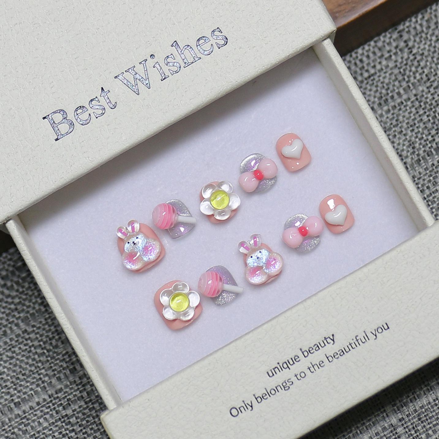 Детские ручные наклейки для нейл-арта - Милые мультяшные бантики, съемные кончики для ногтей Medium