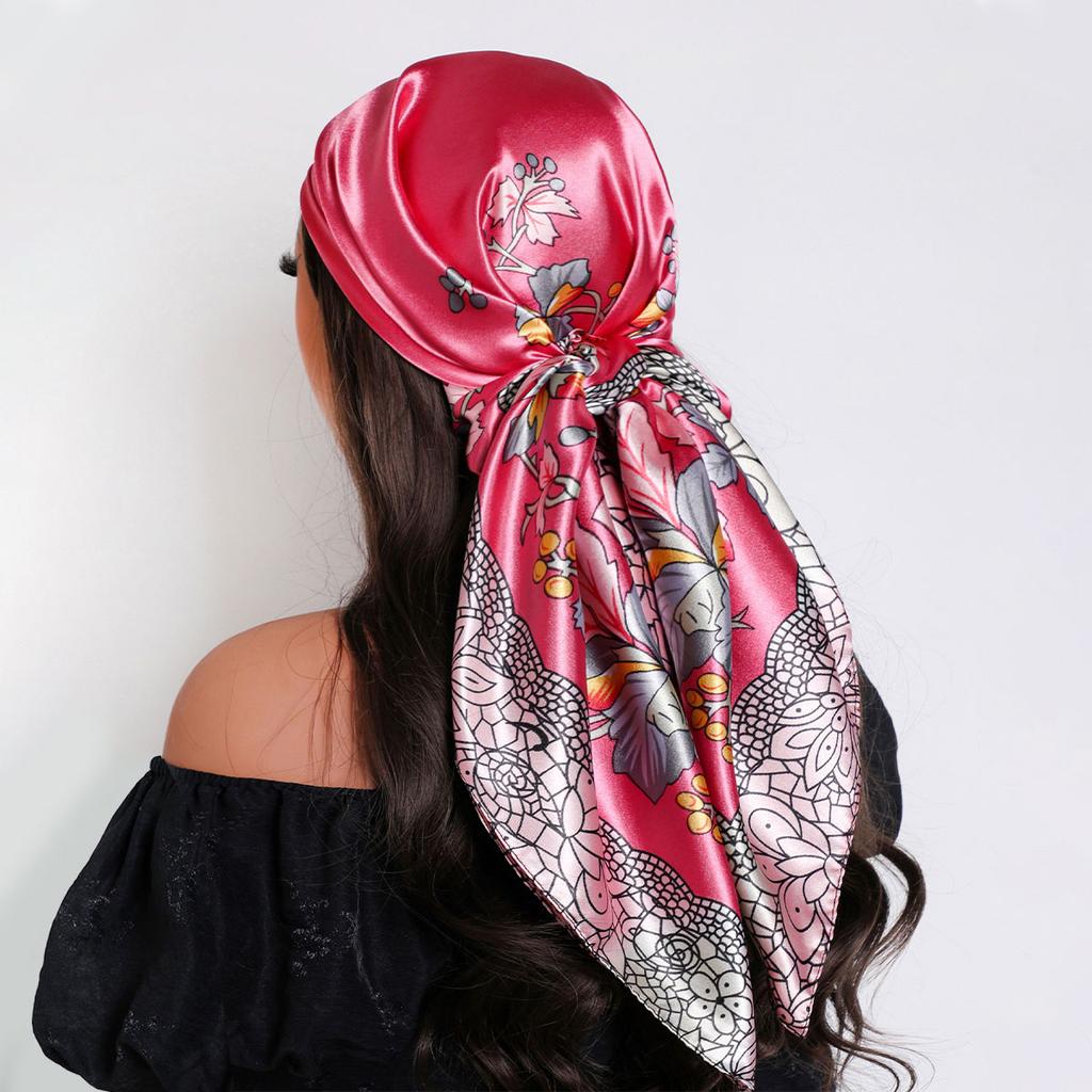 90CM Women Scarf Luxury Brand Summer Fashion Print Sunscreen Shawl Beach Cover Up Head Wrap Accessories Kerchief for Female