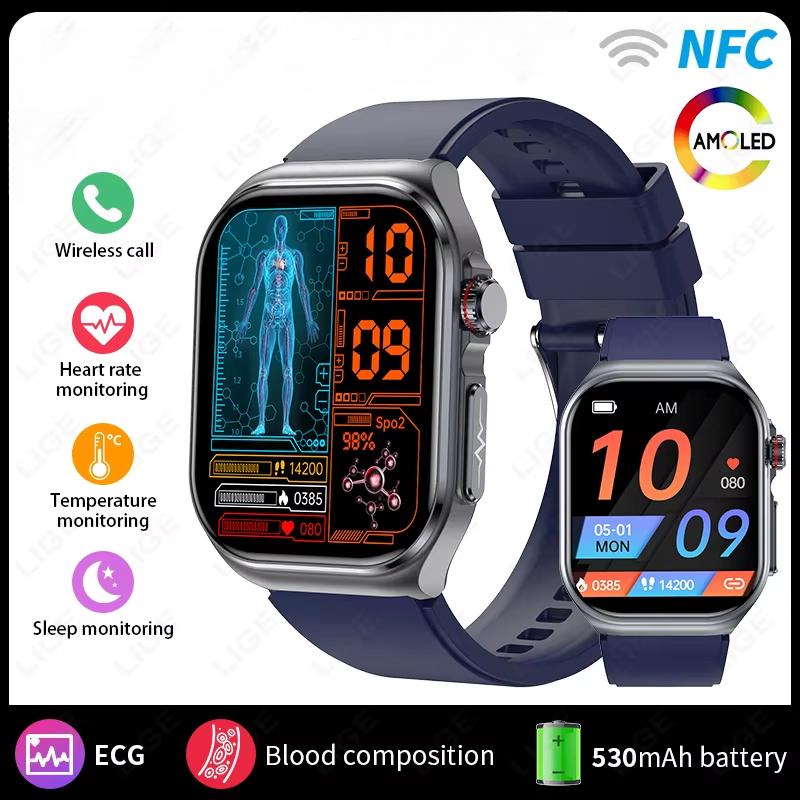 2025 New AMOLED Smart Watch ET585 Men ECG Blood Compositoin Health Monitoring Bluetooth Call Women Sports Fitness Tracker Smartwatch