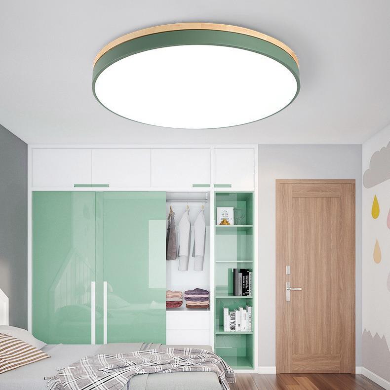 Japanese-Style LED Round Ceiling Light - Minimalist Wood Art for Bedroom & Living Room, Relaxed Nordic Warm Lighting