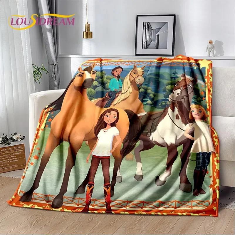 Spirit Riding Free Horses Cartoon Soft Plush Blanket,Flannel Blanket Throw Blanket for Living Room Bedroom Bed Sofa Picnic Cover