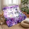 Kittens Among Purple Flowers Theme Blanket Lightweight Warm Flannel Blanket Decorative Throw Blanket for Home Decoration