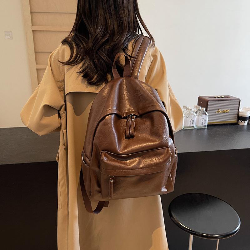 School Bag Female Solid Color High School College Student Junior High School Student Simple Versatile Campus Backpack