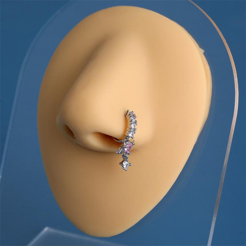 1Pc Inlaid With Stone Nose Ring Adjustable Piercing Nose Ring Cartilage Ring Jewelry