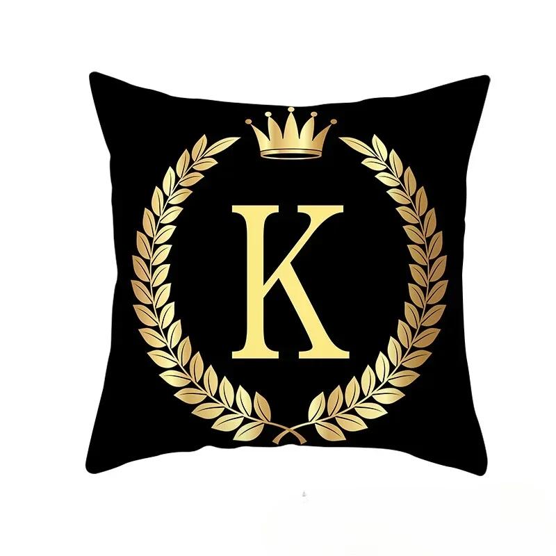 2piece 45x45cm Black Gold Letter Fleece Printed Pillow Cover Crown Sofa Cushion Cover Home Furnishings Pillowcase Without Core