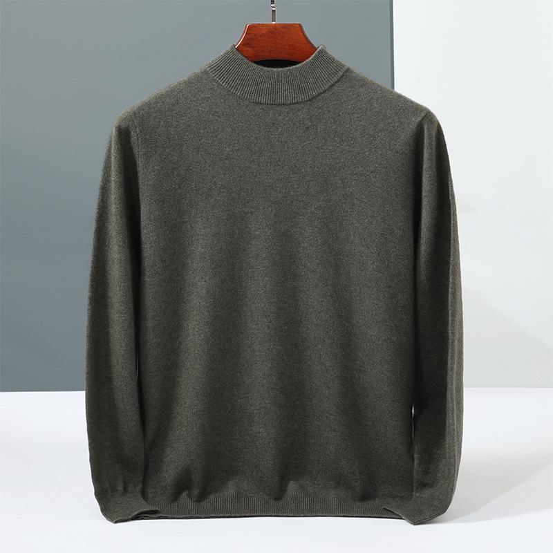 Cashmere shirt men's semi-turtleneck medium and thick pullover sweater youth warm solid color knitting