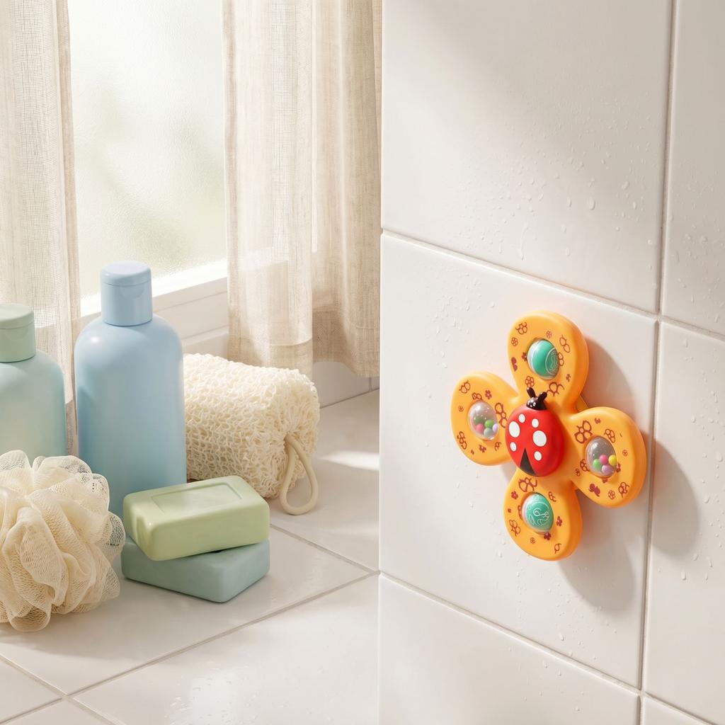 This 3PC Suction Cup Rotating Toy Set, Bath Toy, And Sensory Toy Is A Perfect Choice For Gifts And Airplane Travel.