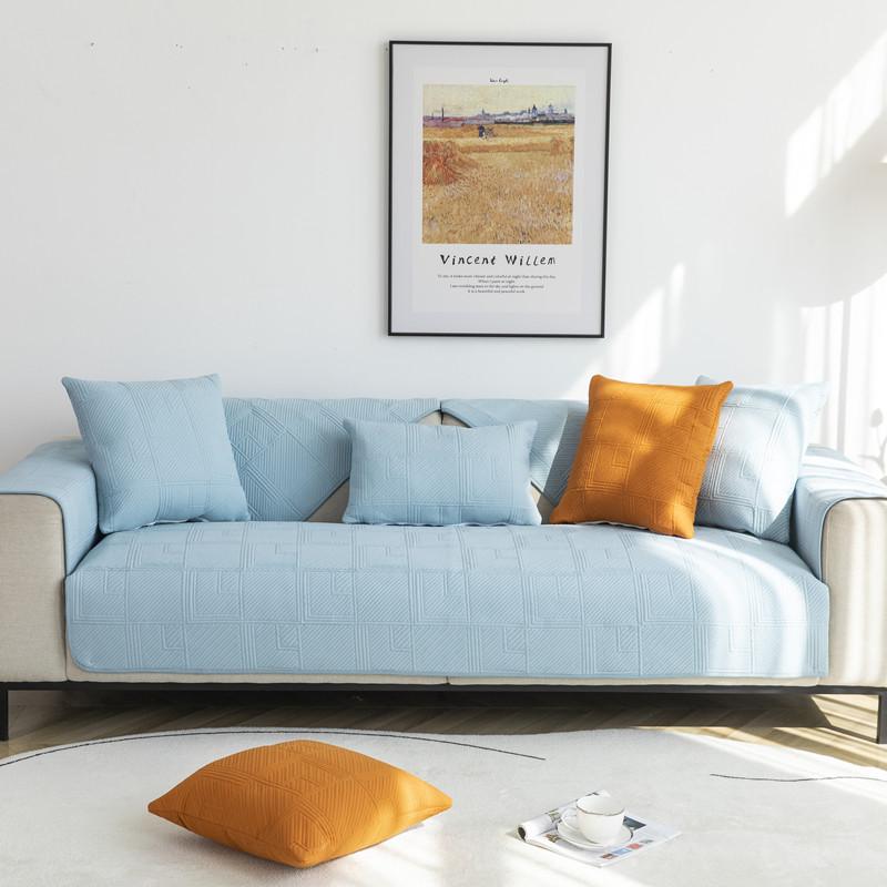 Four Seasons Universal Sanded Fabric Quilted Embroidered Sofa Cushion Modern Simple Solid Color Sofa Cushion Towel.