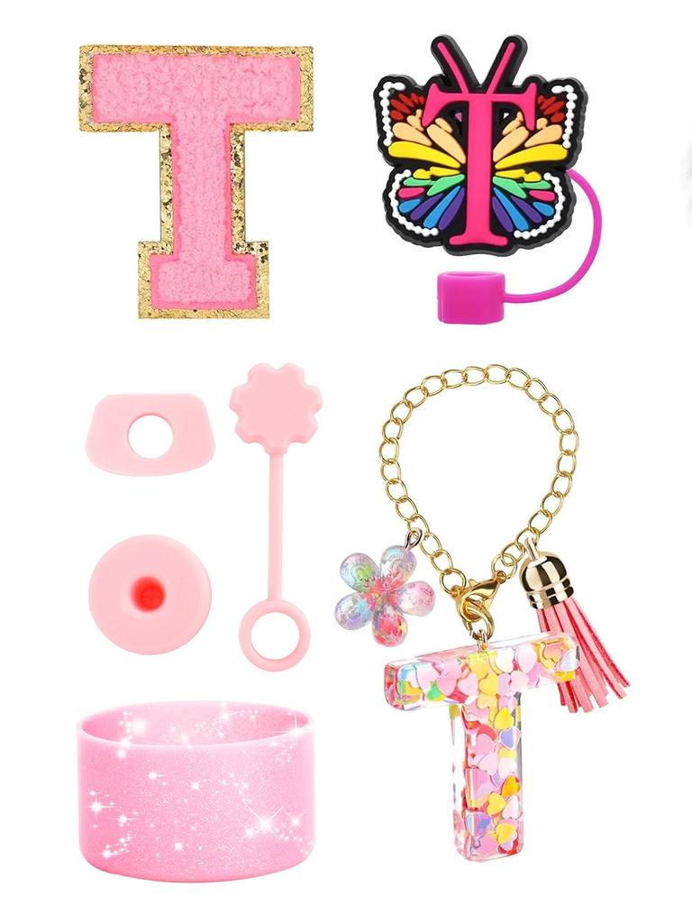 7PCS Cup Accessories Set for Stanley 30oz 40oz Tumbler Initials Silicone Straw Cover Cap Boot Letter Handle Charm Sticker