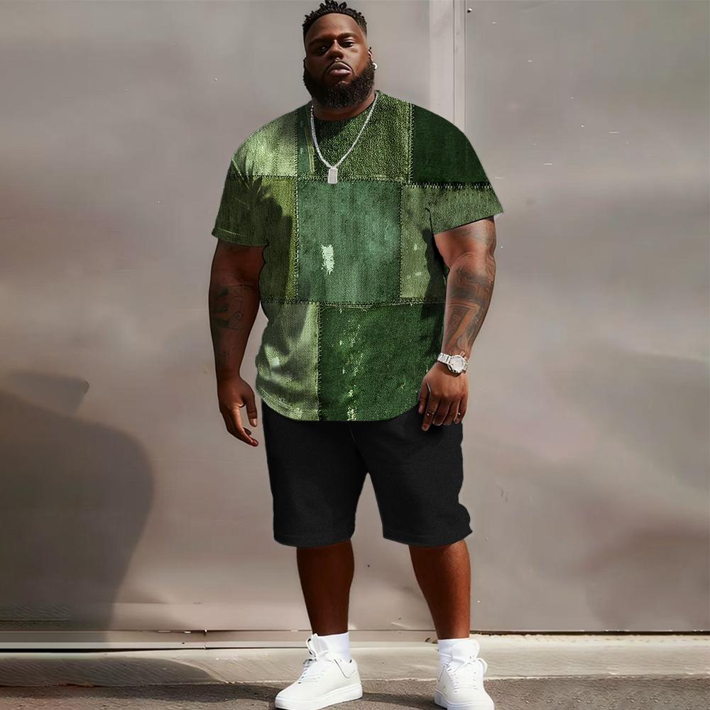 Men's Short Sleeve Set: Textured Edge Vibe - 2-Piece Big & Tall Fit, Soft Fabric, Sleek Herringbone Texture