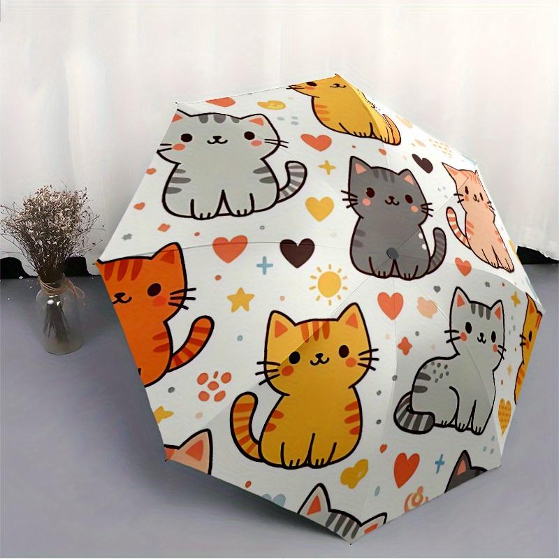 1pc Cats Hearts Automatic Open/Close Umbrella with One Touch Button,, Windproof Design   Lightweight Portable Umbrella for Women & Men6022