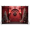 Mocsicka Christmas Red Door Background For Photography Xmas Tree Adult Kids Children Backdrop Banner Decoration Studio Photozone