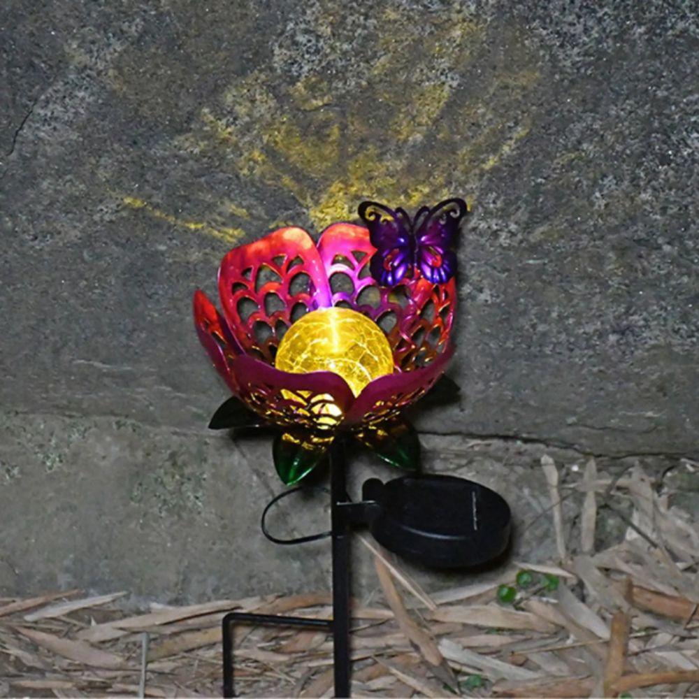 Lotus Shaped Solar Powered Lamp Hollow Out Design Waterproof Garden Decoration Lamp LED Flower Iron Ground Plug