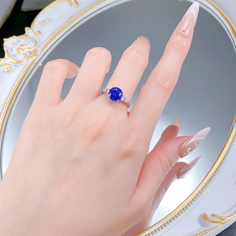 2025 S925 Silver Blue Spinel 8mm Round Diamond Ring - Blue Little Demon Cobaltion Style
