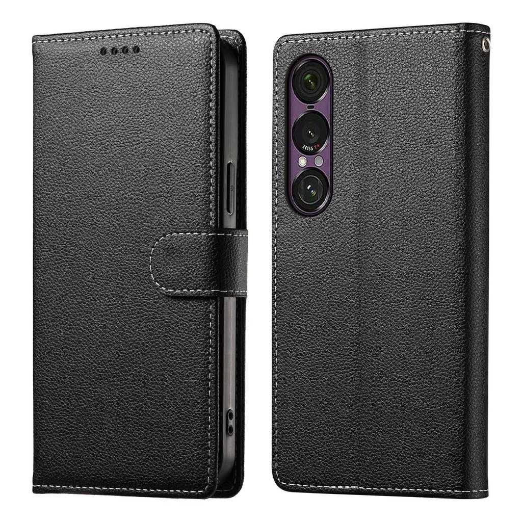 For Sony Xperia 1 VII Stand Case Litchi Texture Leather Wallet Phone Cover Magnetic Snap