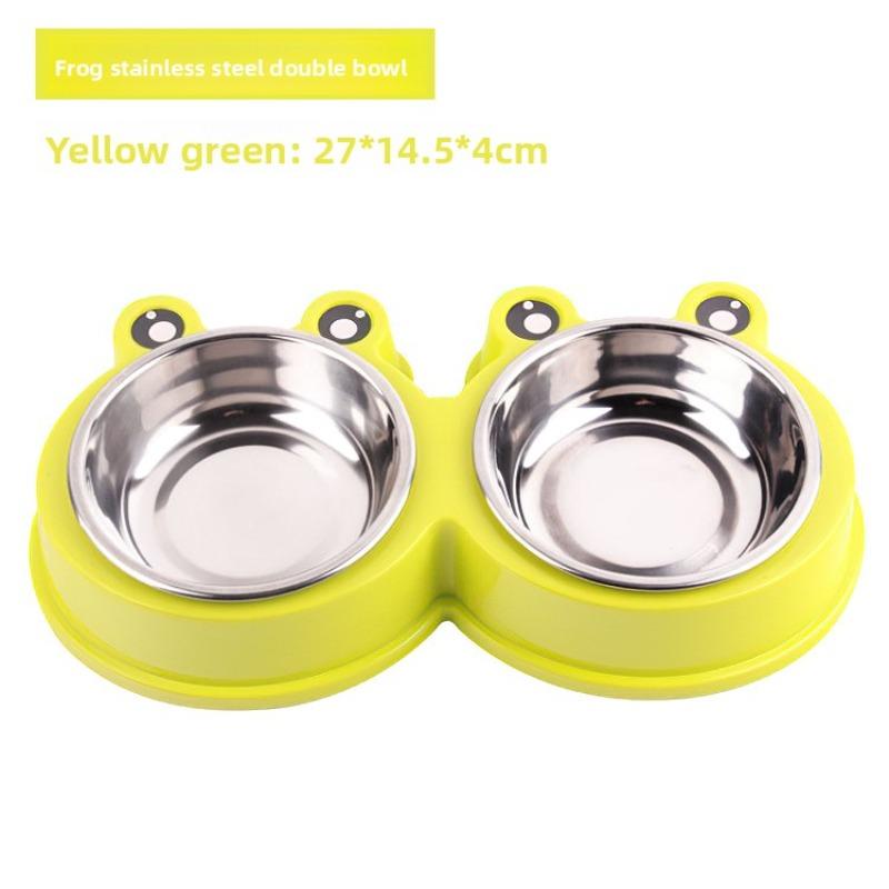 Pet Bowls, Plastic Cartoon Frogs, Double Bowls, Pet Stainless Steel Bowls, Pet Feeders, Cat Bowls, Dog Basins, Pet Supplies
