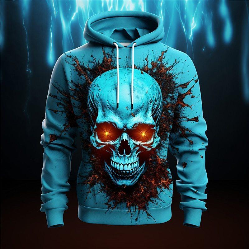 

Толстовка с капюшоном мужская, модная, персонализированная, с 3D-цифровой печатью Черепа Ужаса 4XL яркий бирюзовый