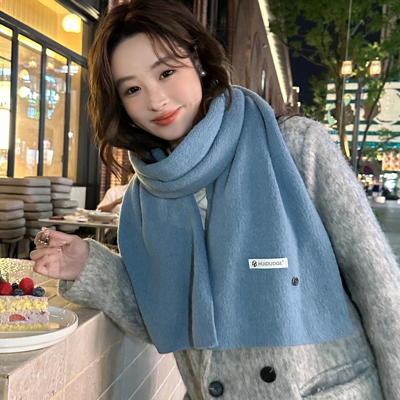 Wool Knitted Wool Warm Thickened Scarf Women's Autumn and Winter Neck Protection Scarf Soft Waxy Light Blue New